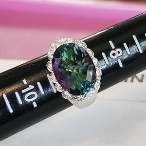 💍NEW & BEAUTIFUL💍 Oval Shaped Mystic Fire Topaz Silver Ring Size 9